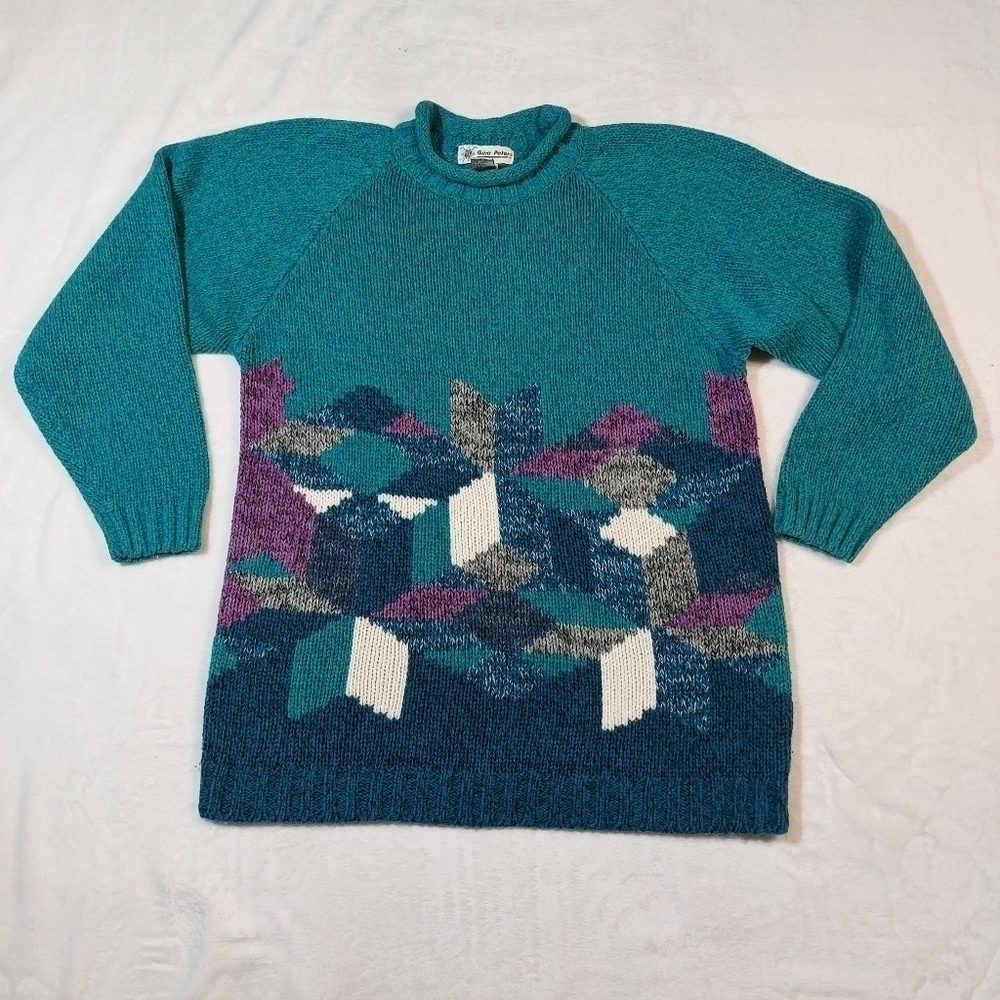 Gina Peters Vintage Mock Neck Geometric Design Sweater Size Small